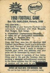 1968 Sun Valley-Twisties VFL Football Game #NNO John Sharrock Back